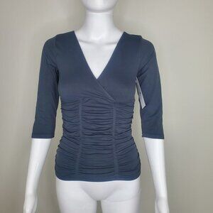 NWT Spiritual Gangster Ruched Detail V Neck Half Sleeve Top Dark Gray XS/S